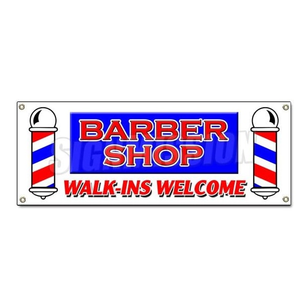 BARBER SHOP WALK-INS WELCOME BANNER SIGN men women coloring manicure
